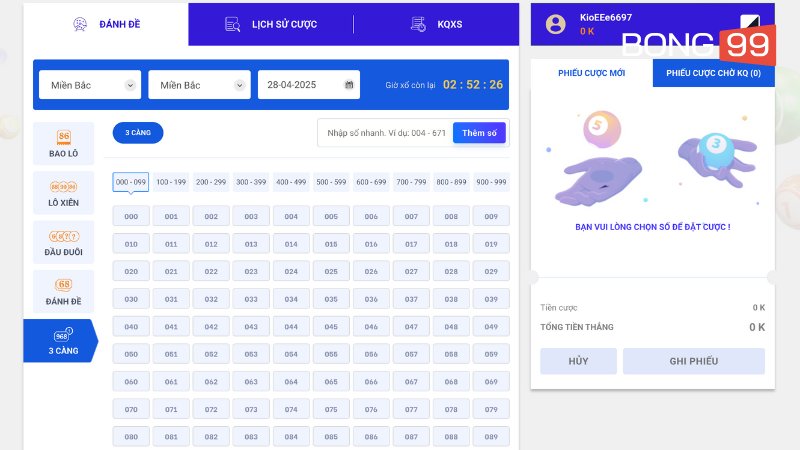Hình thức đánh 3 Càng với tỷ lệ thanh toán gấp 900 lần tiền cược