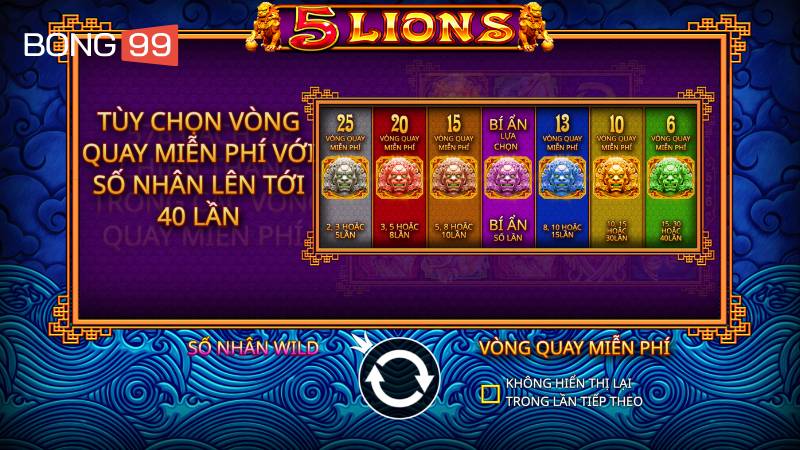 Thử vận may cùng trò chơi 5 Lions hấp dẫn