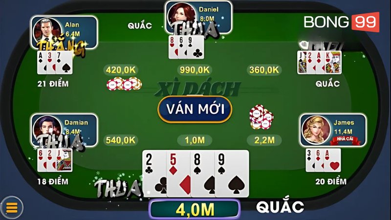 Game bài 21 điểm rất được yêu thích tại casino Bong99