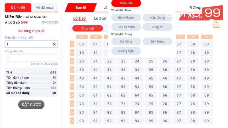 Bong99 cung cấp hình thức chơi lô đề online cực hiện đại và tiện lợi cho tín đồ đam mê