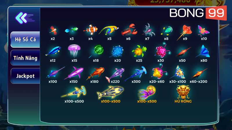 Game có đa dạng sinh vật biển với hệ số nhân thưởng khác nhau cho người chơi săn bắn